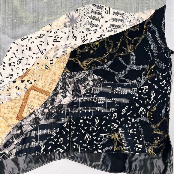 Handmade Music Vest Wearable Art Sz L Quilted Silk Musician Teacher Composer - Picture 8 of 9